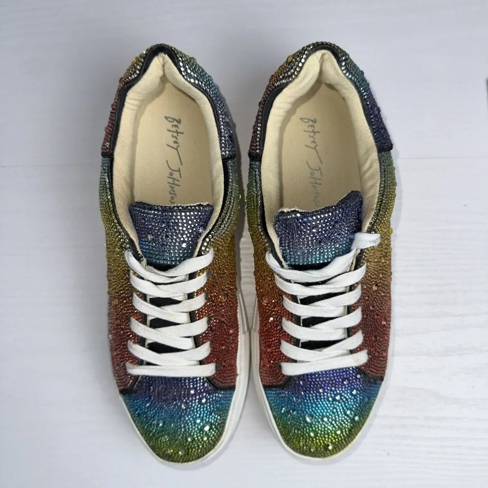 Betsey Johnson Sidny Over The Rainbow Rhinestone Sneakers 6.5M (Fits My 7.5)
